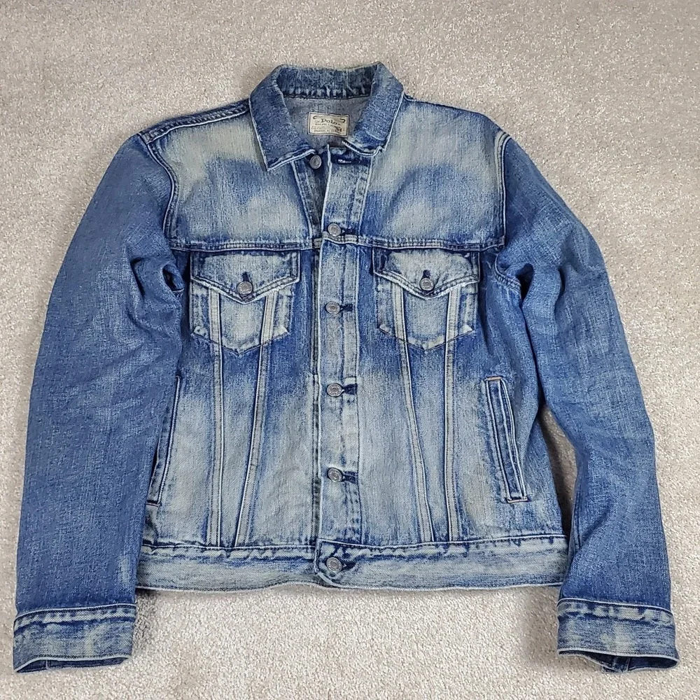 Polo Ralph Lauren Men's Blue Jean Jacket Size M Distressed Trucker Vintage 1990s